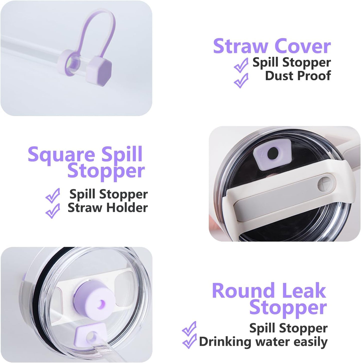 Silicone Spill Stopper Set Compatible with Stanley Cup 2.0 30oz & 40oz with Straw Cover (Set of 2, Orchid)