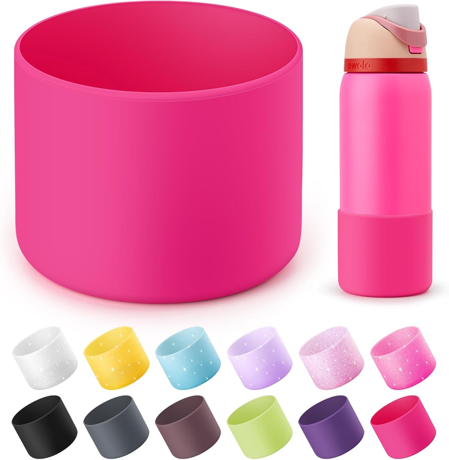 Silicone Water Bottle Boot for Owala 32oz, Anti-Slip Protective Sleeve for Owala Twist & FreeSip & Flip Stainless Steel Water Bottle, Boot Bottom Base for Owala (Rose Red)