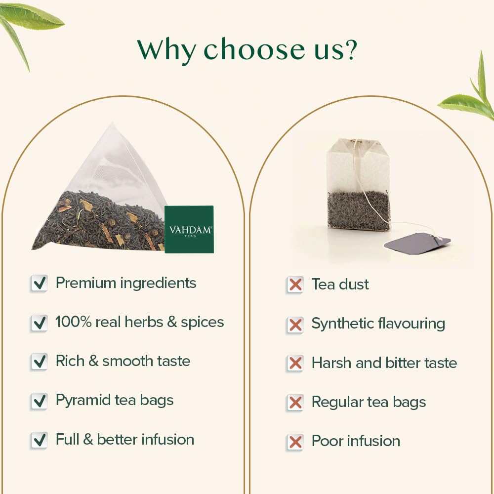 VAHDAM, Vanilla Chai Tea Bags (30 Count) High Caffeine, Non GMO, Gluten Free | Individually Wrapped, Full-bodied & Malty | No Artificial Flavor | Blended w/Vanilla, Cappuccino & Exotic Spices