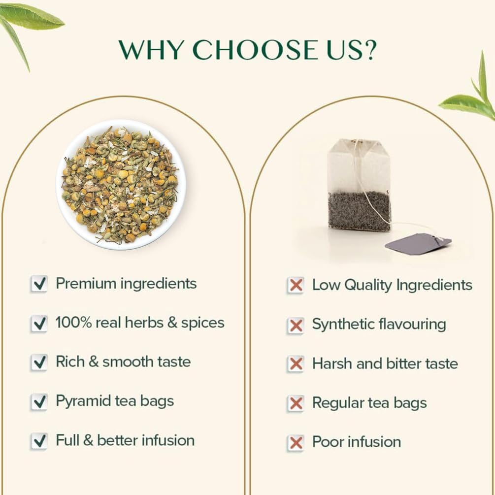 VAHDAM, Chamomile Herbal Tea (100 Pyramid Tea Bags) Resealable Ziplock Pouch | Caffeine Free, Non GMO, Gluten Free | 100% Pure Tisane - Sweet & Floral | Made With Natural Chamomile Flowers