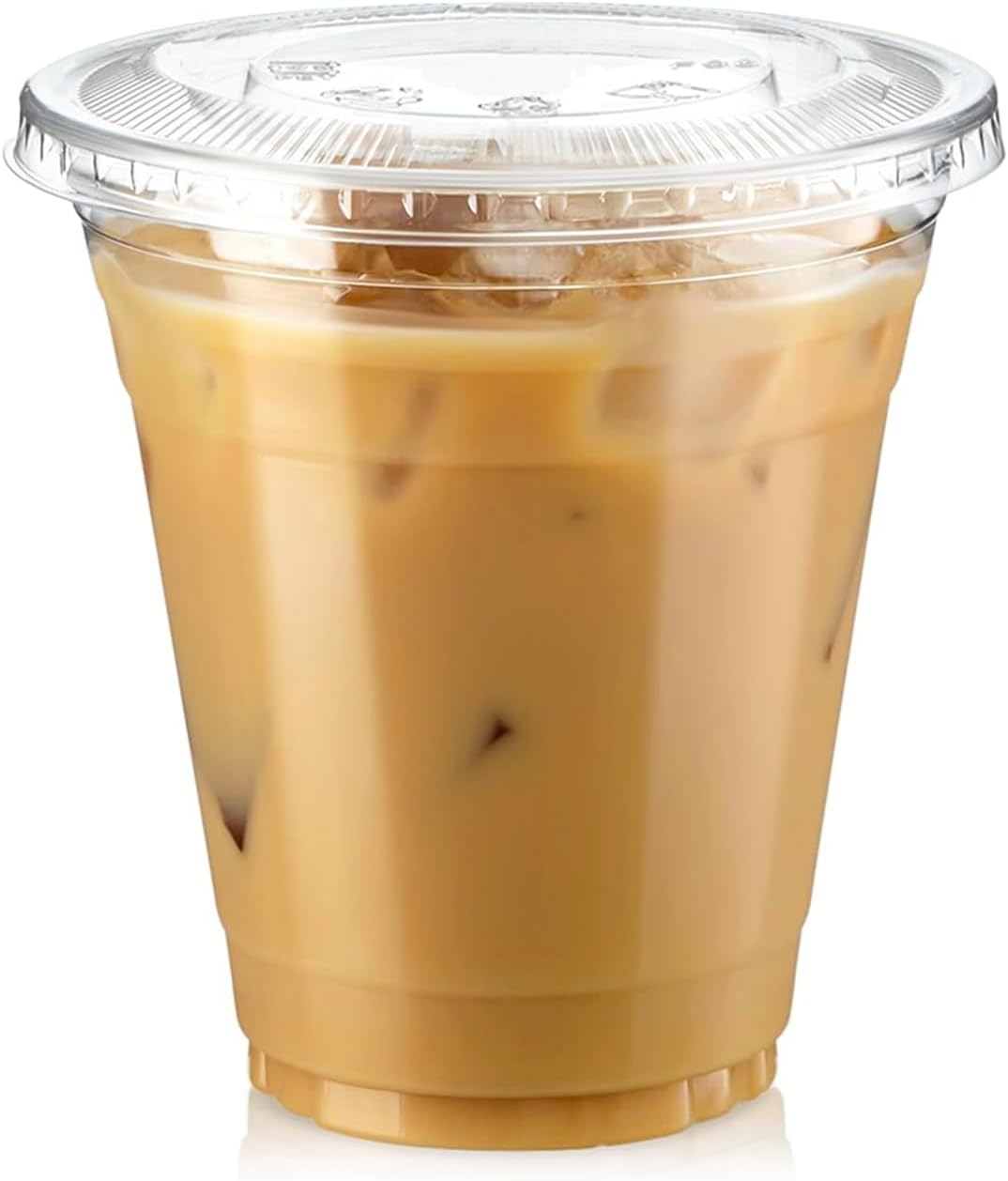 Fit Meal Prep 100 Pack 12 oz Clear Plastic Cups with Flat Lids, Disposable Iced Coffee Cups, BPA Free Premium Crystal Smoothie Cup for Party, Lemonade Stand, Cold Drinks, Juice, Milkshake