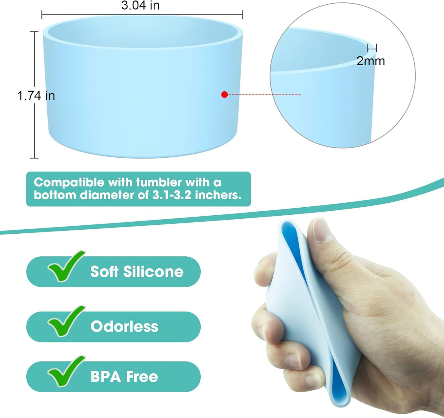 Upgrade 2PCS Protective Silicone Boot Bumper for Stanley Quencher Adventure 40oz 30oz IceFlow 20oz 30oz Tumbler, Water Bottle Bottom Sleeve Cover Accessories for Stanley Mug Cup(Light Blue)