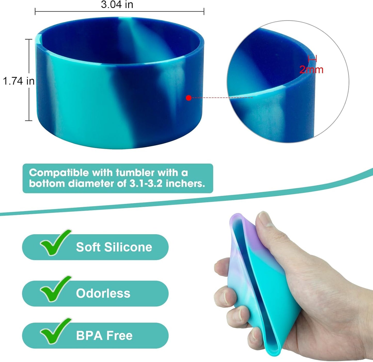 Upgrade 2PCS Protective Silicone Boot Bumper for Stanley Quencher Adventure 40oz 30oz IceFlow 20oz 30oz Tumbler, Water Bottle Bottom Sleeve Cover Accessories for Stanley Mug Cup(Cyan+Blue)