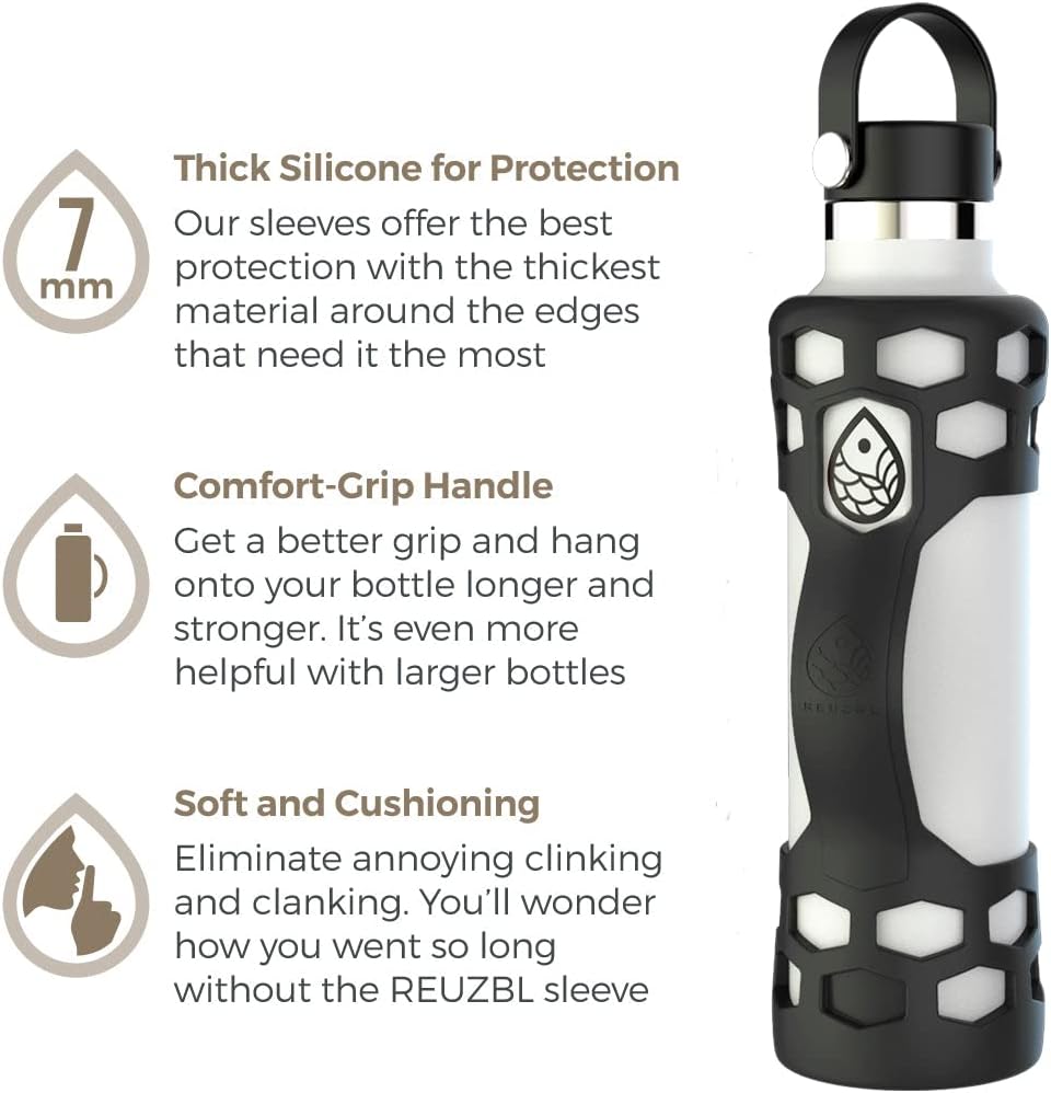 REUZBL Silicone Boot Sleeve Protector with Handle – Compatible with Hydro Flask 40oz, 32oz, 24oz, 21oz – Protective Bottle Bumper for Stainless Steel Water Bottles