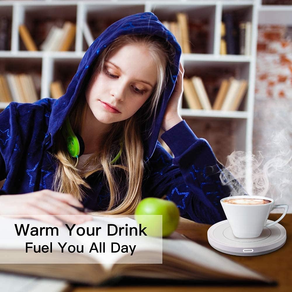 BESTINNKITS White Smart Coffee Auto On/Off Gravity-Induction Mug Office Desk Use, Candle Wax Cup Warmer Heating Plate (Up to 131F/55C)