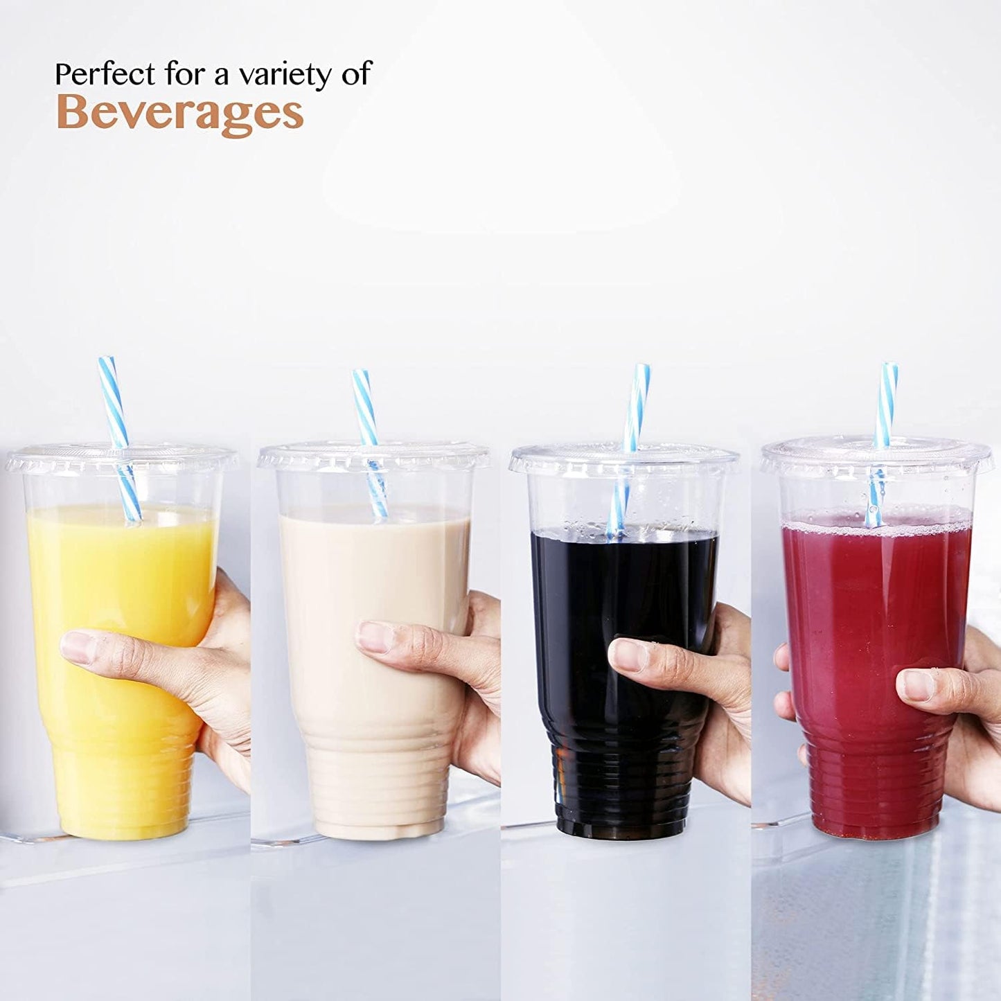 Upper Midland Products 200 Pack of 32 OZ Cups With Lids, Large Clear Disposable Plastic Cups & Lids Great For Ice Coffee, Cold Drinks, Smoothie, Milkshakes, Boba Tea