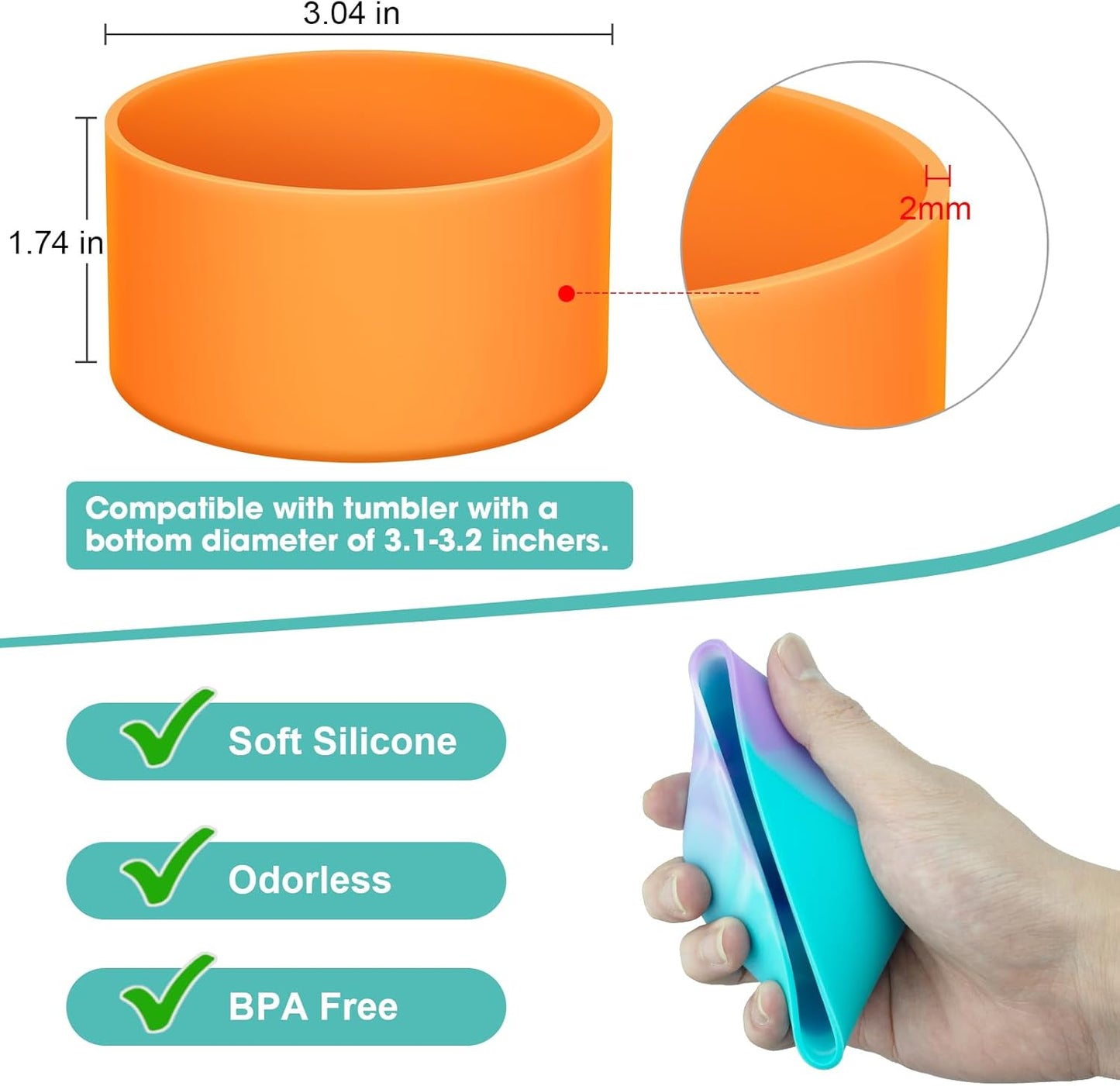 Upgrade 2PCS Protective Silicone Boot Bumper for Stanley Quencher Adventure 40oz 30oz IceFlow 20oz 30oz Tumbler, Water Bottle Bottom Sleeve Cover Accessories for Stanley Mug Cup(Sunset)