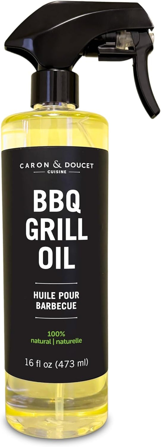 CARON & DOUCET - BBQ Grill Cleaner Oil | 100% Plant-Based & Vegan | Best for Cleaning Barbeque Grills & Grates | Use with Wooden Scrapers, Brushes, Accessories & Tools | Great Gift for Dad! (16oz)