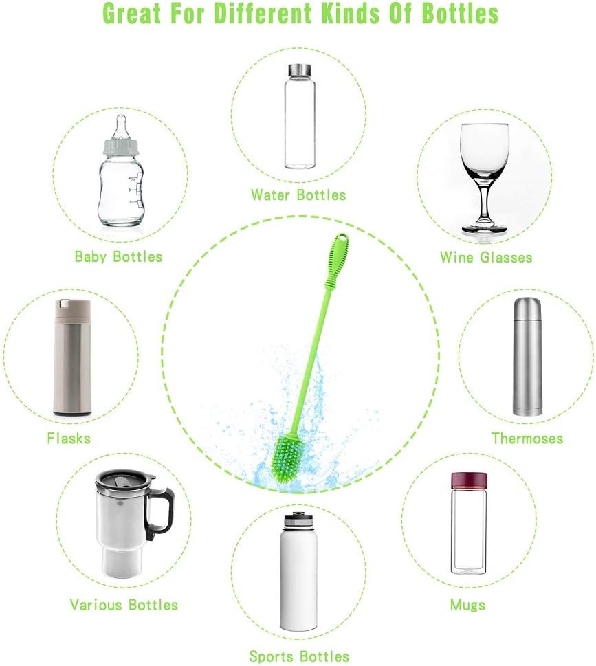 Silicone Bottle Cleaning Brush with Long Handle, 12.5" Water Bottle Cleaner for Baby Bottles, Hydro Flask, Sports Bottle, Vase, Glassware, Perfect for Smaller Diameter Bottle Openings (One Pack)