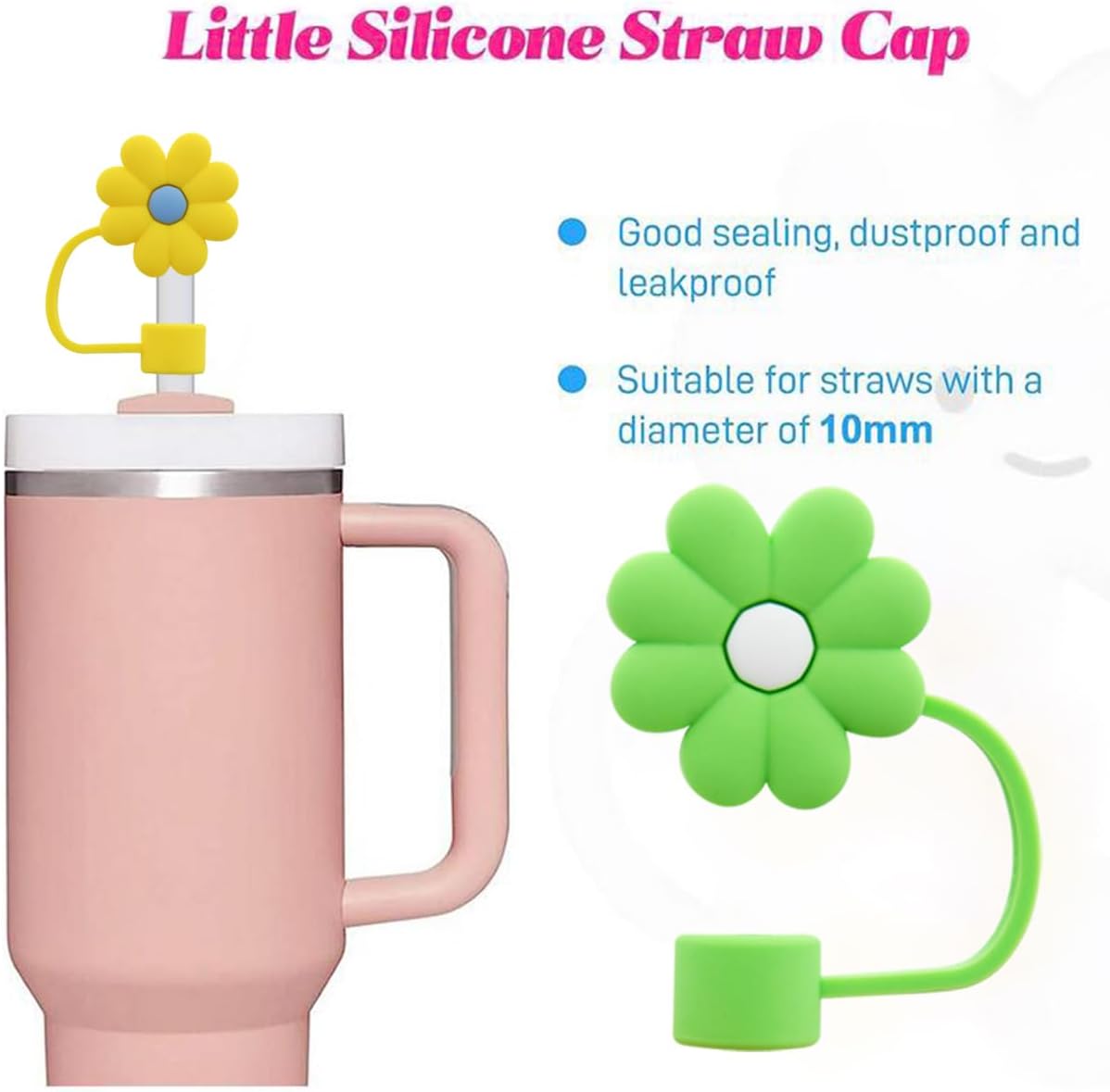 Stanley Cup Straw Cover Cap, Silicone Topper 10 mm, Reusable Tips, Accessories