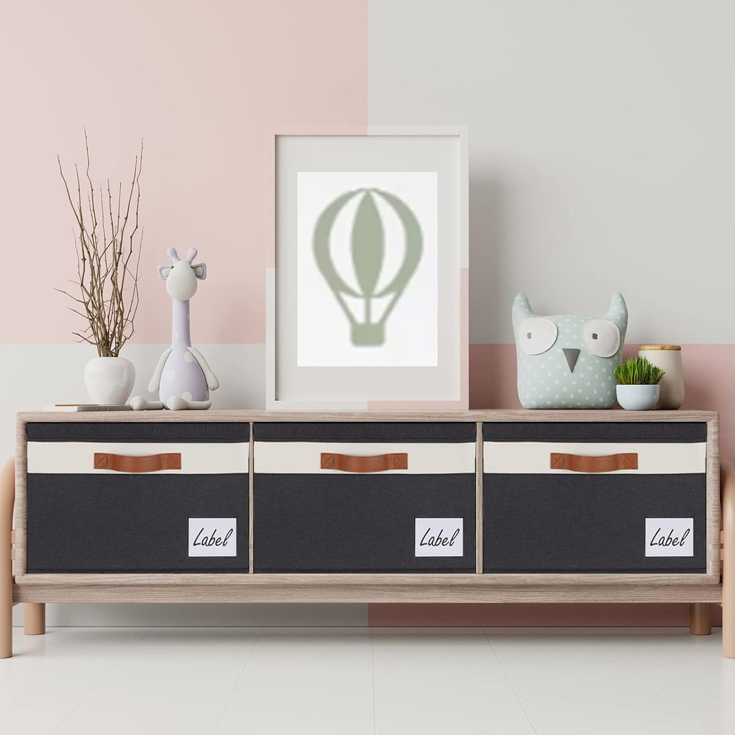 GhvyenntteS Extra Large Storage Bins with Lids, Foldable Fabric Storage Boxes with Lids and 3 Leather Handles, Storage Baskets with Label Window (6 Pack, Black, 15.75" x 11.8" x 10.2")