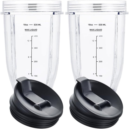 Blender Cups Fit for Ninja, Replacement Parts 18OZ Cups with Sip & Seal Lids, Blender Accessories Compatible with Nutri Ninja Auto IQ Series BL480 BL481 BL482 BL490 BL640 BL680 BL450 BL482(2 Pack)