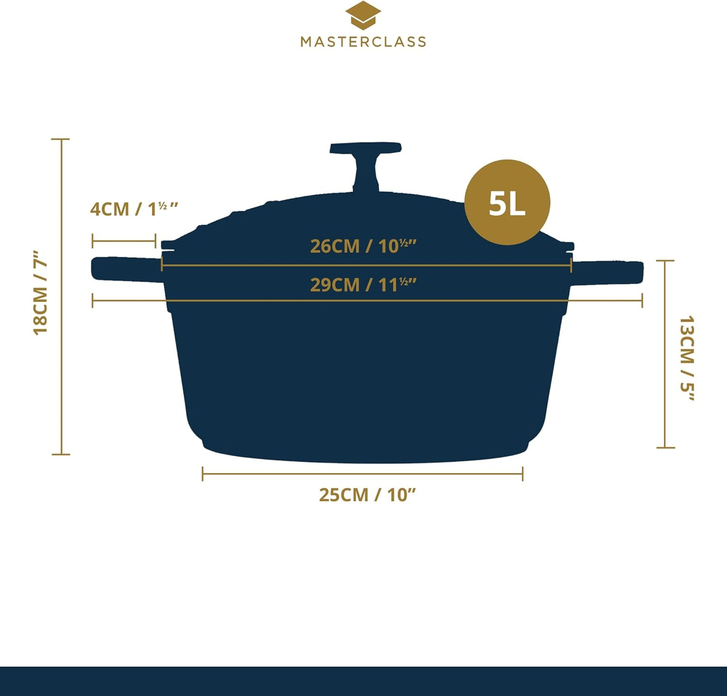MasterClass Cast Aluminium Induction-Safe Non-Stick Casserole Dish with Lid, Black, 5 Litre