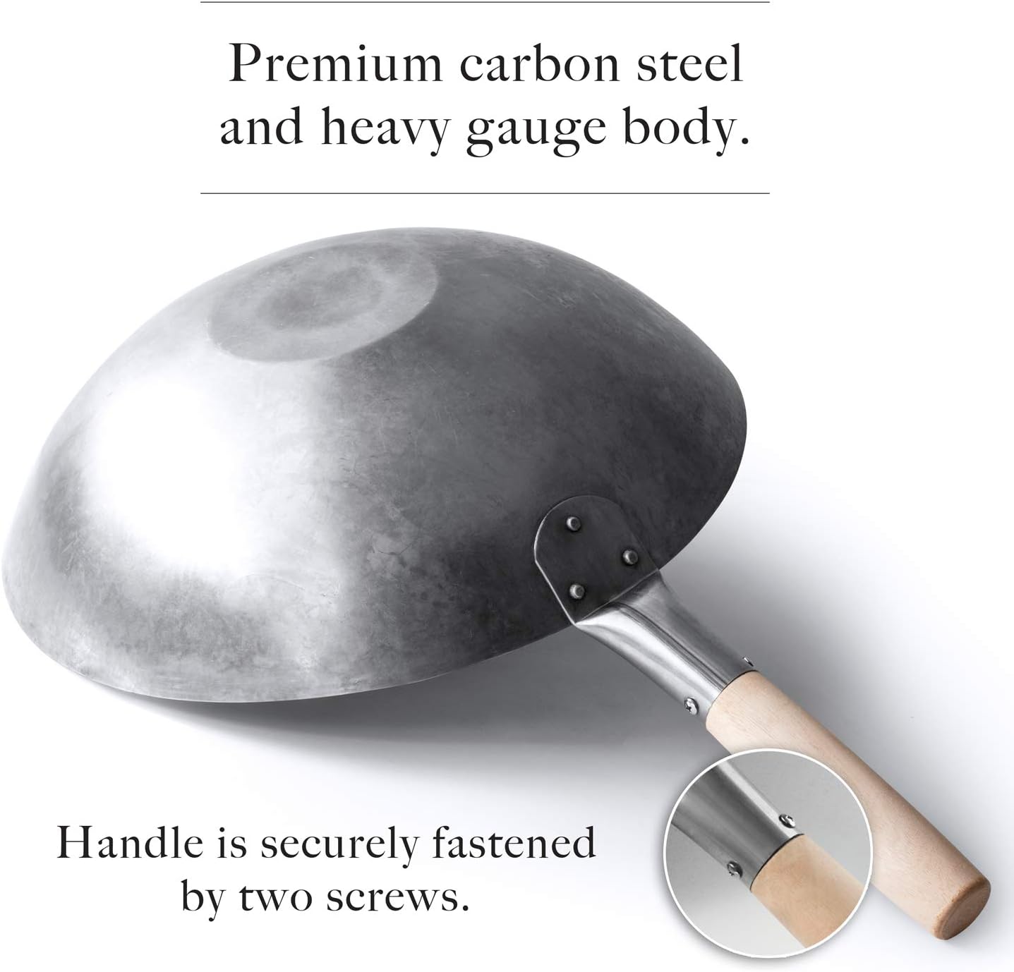 Mammafong Flat Bottom Carbon Steel Wok Pan - Authentic Hand Hammered Woks and Stir Fry Pans - 14" Pow Wok