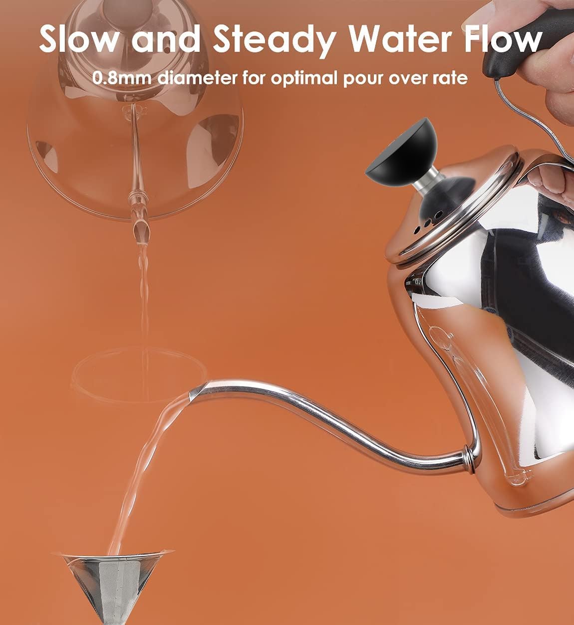 Tea Kettle for Stovetop, Barista's Choice Gooseneck Pour Over with Flow Control, Food Grade Stainless Steel Water Kettle, Tea Pot for Home & Kitchen - Small 28oz, Silver