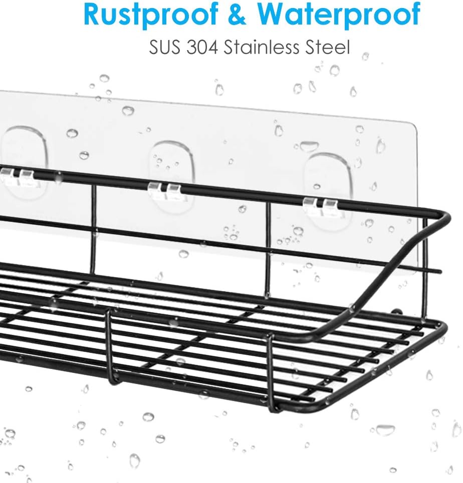 Adhesive Bathroom Shelf Organizer Shower Caddy Kitchen Spice Rack Wall Mounted No Drilling SUS304 Stainless Steel Rustproof