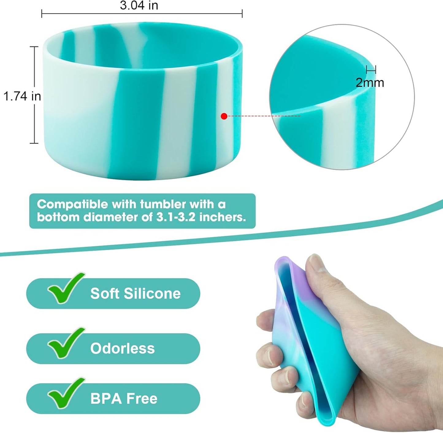 Upgrade 2PCS Protective Silicone Boot Bumper for Stanley Quencher Adventure 40oz 30oz IceFlow 20oz 30oz Tumbler, Water Bottle Bottom Sleeve Cover Accessories for Stanley Mug Cup(Cyan+White)