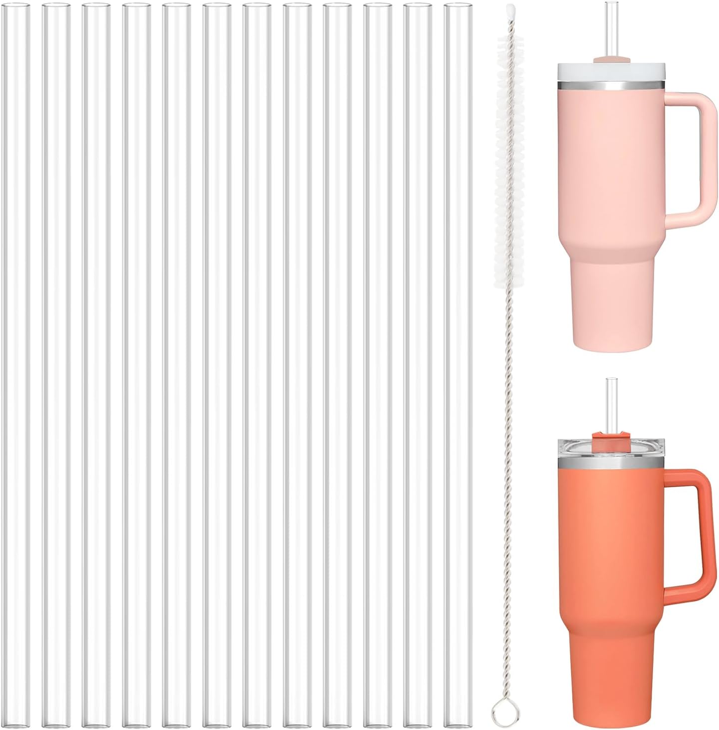 Aillwith 12 PCS Replacement Straws for Stanley Cup 40 oz 30 oz 64 oz Tumbler, Reusable Drinking Straws with Cleaning Brush for Stanley Cup Accessorie, BPA Free, Dishwasher Safe