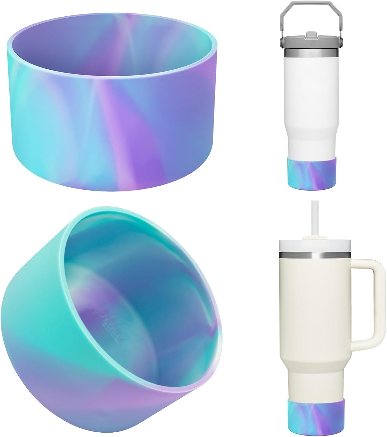 Upgrade 2PCS Protective Silicone Boot Bumper for Stanley Quencher Adventure 40oz 30oz 20oz Tumbler, Water Bottle Bottom Sleeve Cover Accessories for Stanley Mug Cup (Camouflage Blue)