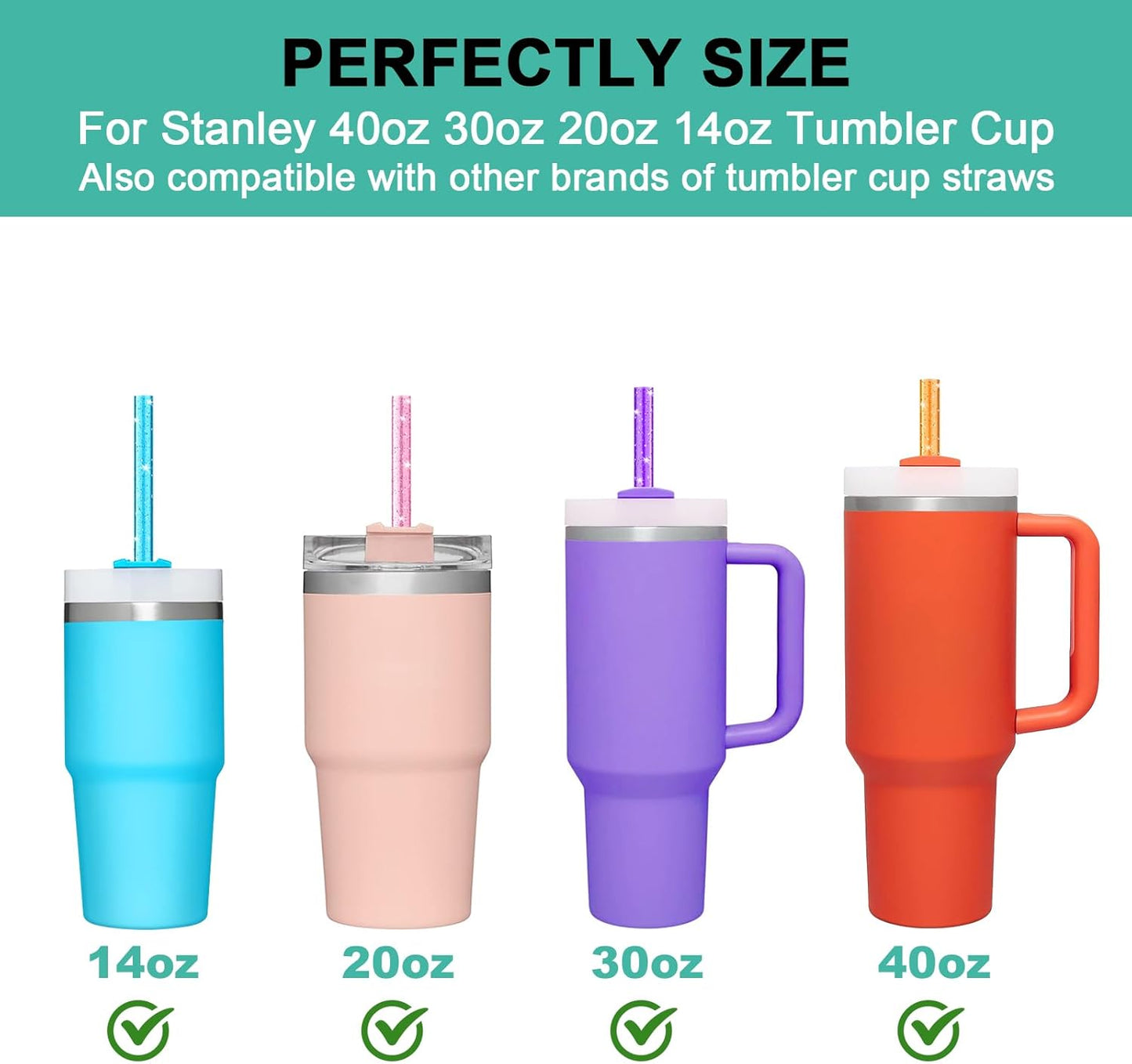 6 PCS Replacement Straws for Stanley|Simple Modern|Owala 40 oz 30 oz 20 oz 14 ozTumbler, Reusable Color Drinking Straws with Cleaning Brush for Stanley Cup Accessorie，BPA Free, Dishwasher Safe