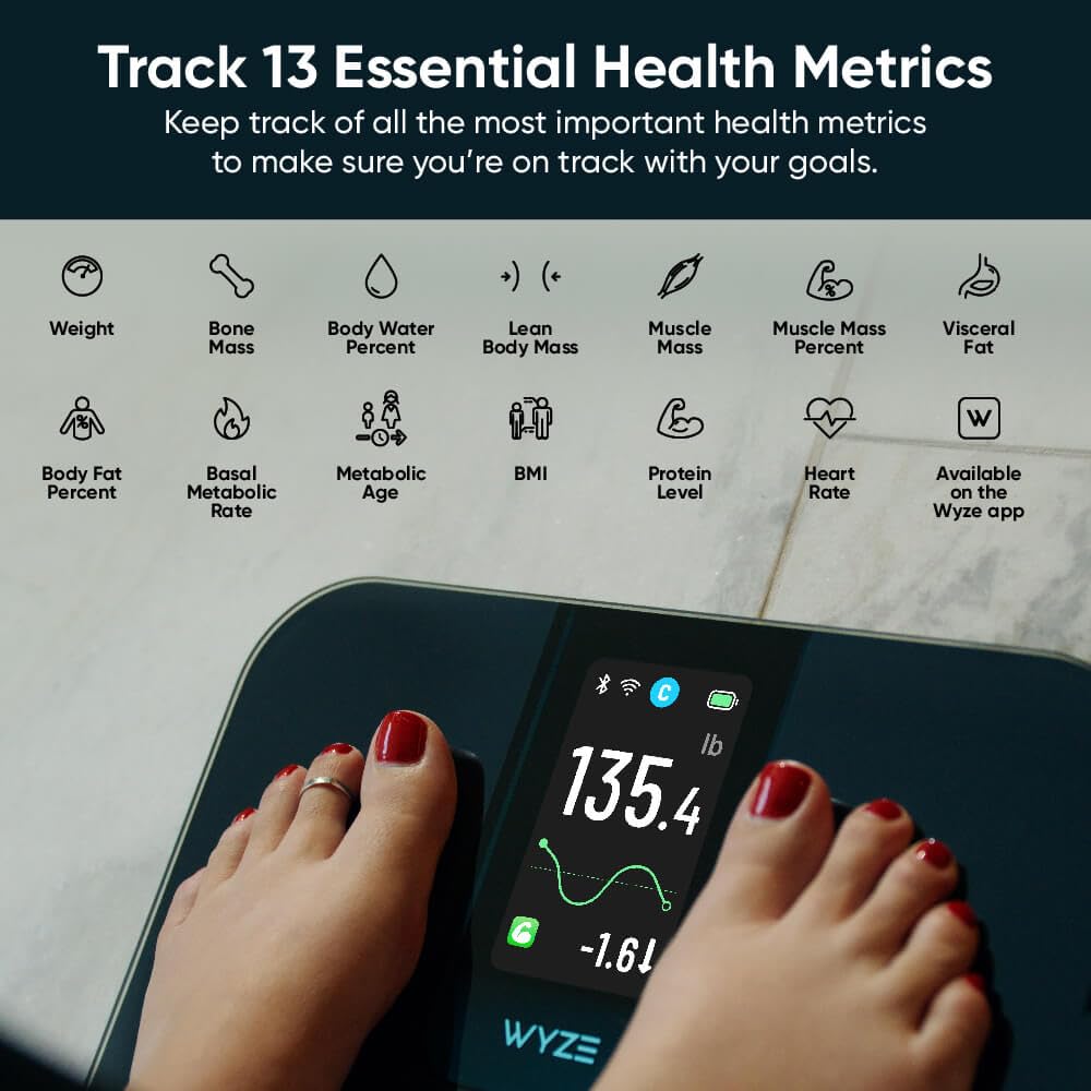 Wyze Scale Ultra, Smart Scale with 4.3" Color Display, Digital Bathroom Scale for Body Weight BMI Muscle Mass Composition, Wi-Fi & Bluetooth Body Fat Scale with Heart Rate- White