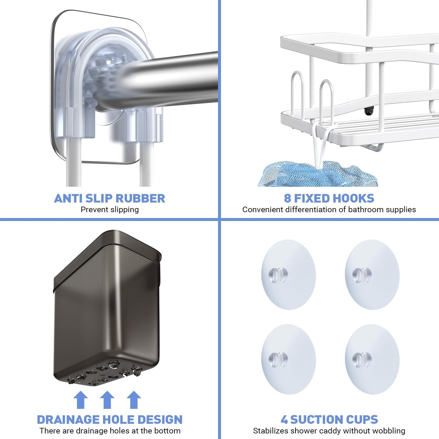 Hanging Shower Caddy Bathroom Organizer: Rustproof Shower Shelf Racks Over Shower Head - No Drilling Inside Bath Shower Rack Shelves Over Showerhead for Shampoo with Soap Holder White