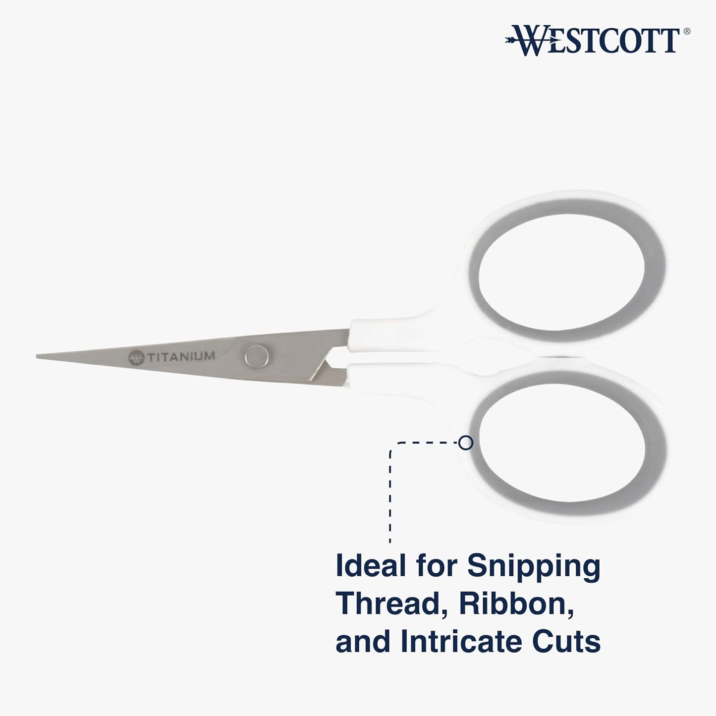 Westcott 4" Embroidery Scissors with Curved Titanium-Bonded Blades for Flush Trimming, Crafting, Sewing & More (White/Gray)