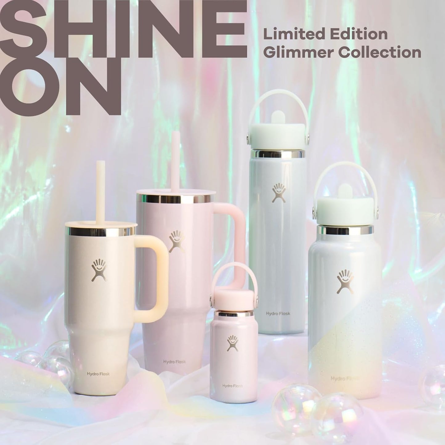 Hydro Flask Water Bottle - Insulated Stainless Steel - Wide Mouth Flex Straw Lid, Non-Spill, Leakproof and Refillable in 32 Oz Glimmer Cream