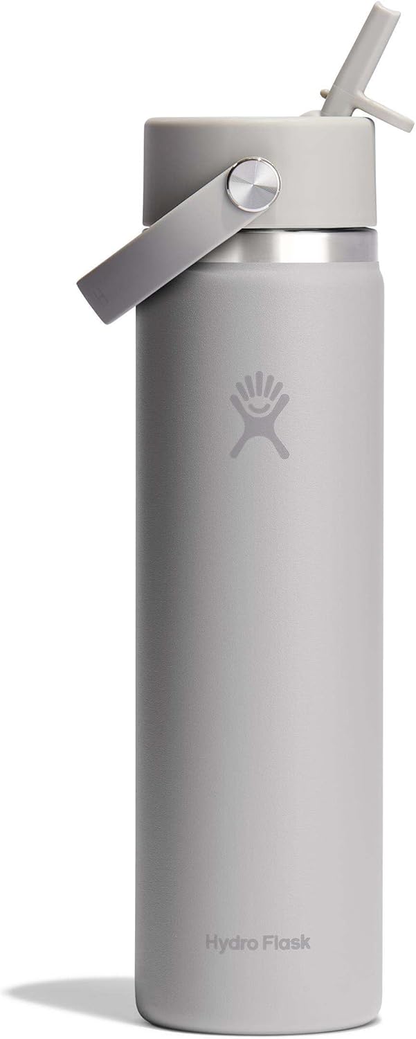 Hydro Flask Water Bottle - Insulated Stainless Steel - Wide Mouth Flex Straw Lid, Non Spill, Leakproof and Refillable in 24 Oz Tonal Birch
