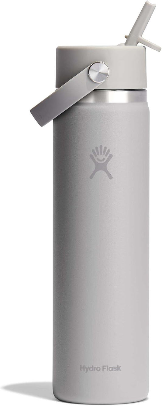 Hydro Flask Water Bottle - Insulated Stainless Steel - Wide Mouth Flex Straw Lid, Non Spill, Leakproof and Refillable in 24 Oz Tonal Birch