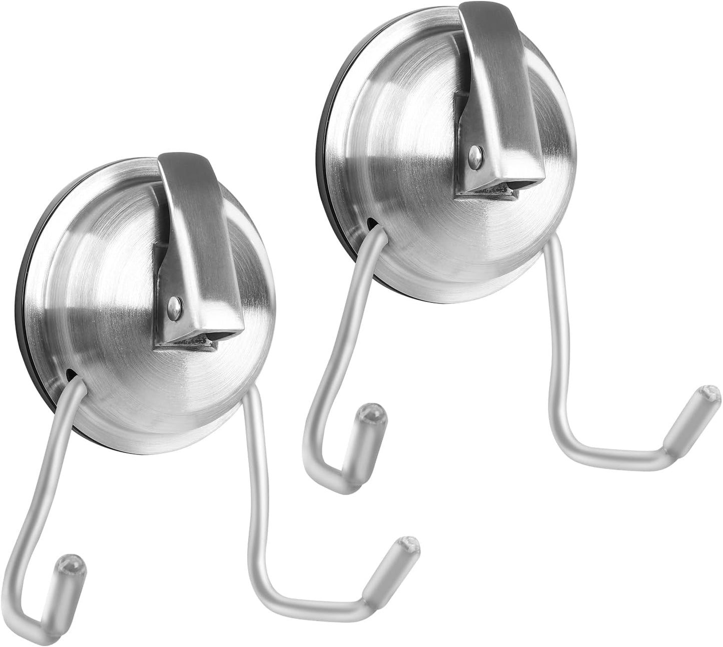 Stainless Steel Suction Cup Hooks for Shower, Bathroom, Kitchen, Glass Door, Mirror, Tile – Loofah, Towel, Coat, Bath Robe Hook Holder,(2-PCS),Brushed Silver