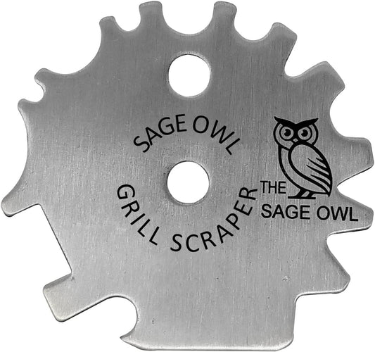 Sage Owl Bristle-Free Stainless Steel BBQ Grill Scraper – Safe Universal Grill Cleaner for Outdoor Grills, Smoker Accessories, Kitchen Gadgets, and Grilling Tools Cooking Stocking Stuffers for Men
