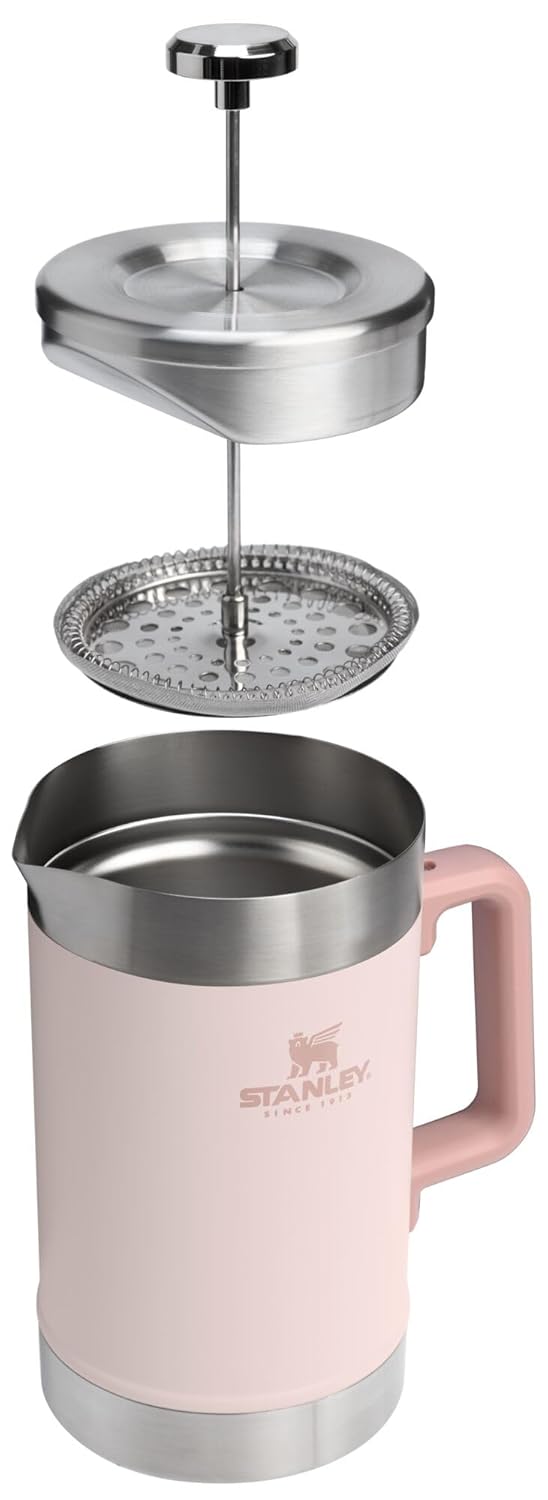 STANLEY Classic Stay-Hot French Press Coffee Maker 48 oz | 5 Minute Brew, 4 Hours Hot | Mesh Filter for Coffee Grounds | Insulated Stainless Steel French Press | BPA-Free | Rose Quartz