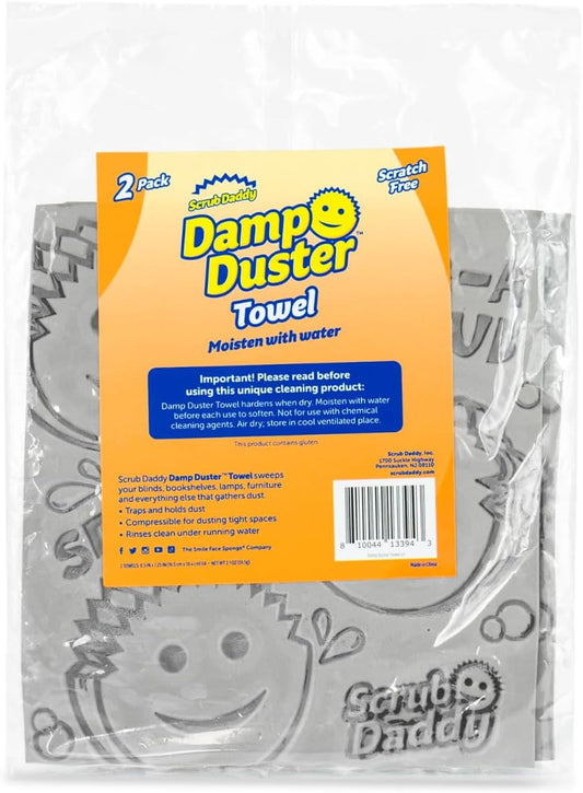 Scrub Daddy Damp Duster Towel - Durable Sponge-Like Dust Cleaner for Multisurface Dusting, Picking Up Pet Hair, Dirt & Grime of All Kinds - Reusable, Soft, Flexible, Absorbent Cleaning Supplies (2ct)