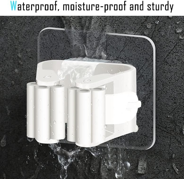 3-H 40 Pack Self Adhesive Broom Holder Wall Mount - Heavy Duty No Drill Broom Organizer for Garage Closet Kitchen, Plastic Storage Rack for Brooms Mops Tools, Peel and Stick Adhesive, White