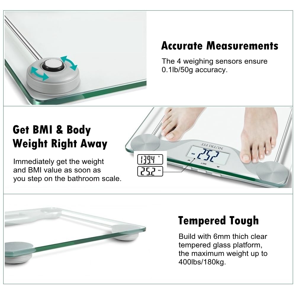 NUTRI FIT Digital Body Weight Bathroom Scale BMI, Accurate Weight Measurements Scale,Large Backlight Display and Step-On Technology,400 Pounds