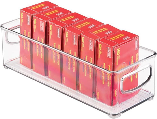 mDesign Small Plastic Office Storage Container Bins with Handles for Organization in Filing Cabinet, Closet Shelf, or Desk Drawers, Organizer for Notes, Pens, Pencils, Ligne Collection, Clear