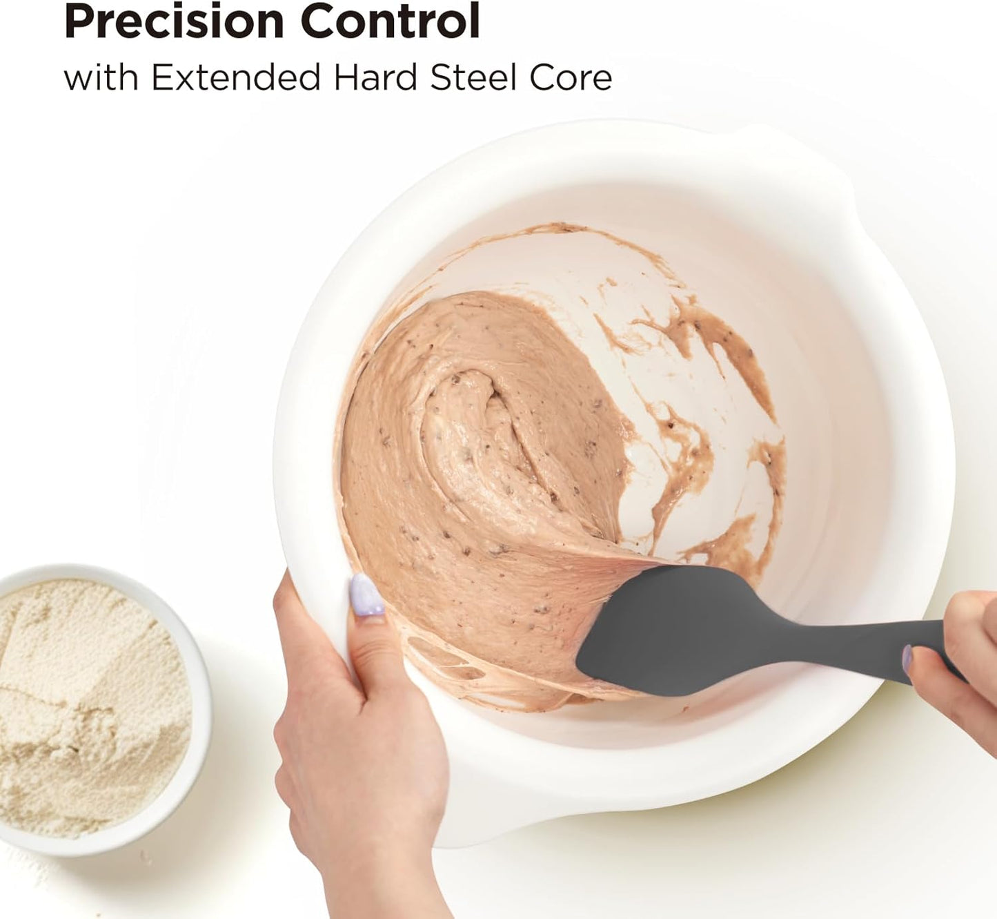 Kitchen Mama WaltzGrip Platinum Silicone Scraping Spatula: Heat Resistant, Seamless, Non Stick for Frying Pan Cookware, Safe, Flexible Bowl Scraper - Ideal for Mixing, Baking, Stirring (Metal Gray)