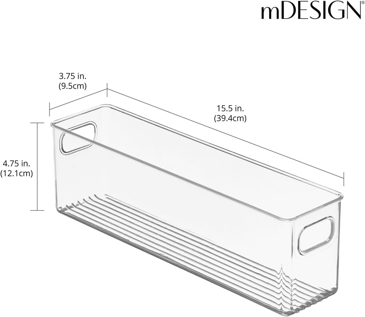 mDesign Plastic Long Stackable Storage Organizer Container, Organization Bin w/Handles for Kitchen, Pantry, Fridge, Freezer, Cabinet, Perfect to Hold Breast Milk - Ligne Collection - 2 Pack, Clear