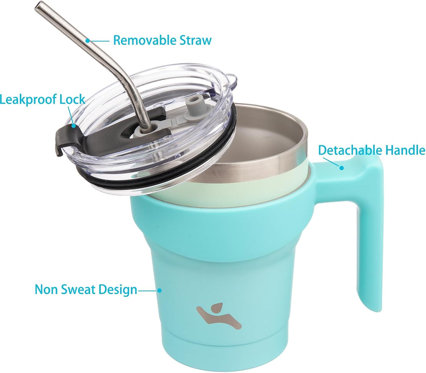 10 oz Tumbler with Handle and 2 Straw 2 Lid, Insulated Water Bottle Stainless Steel Vacuum Cup Reusable Travel Mug, Mint