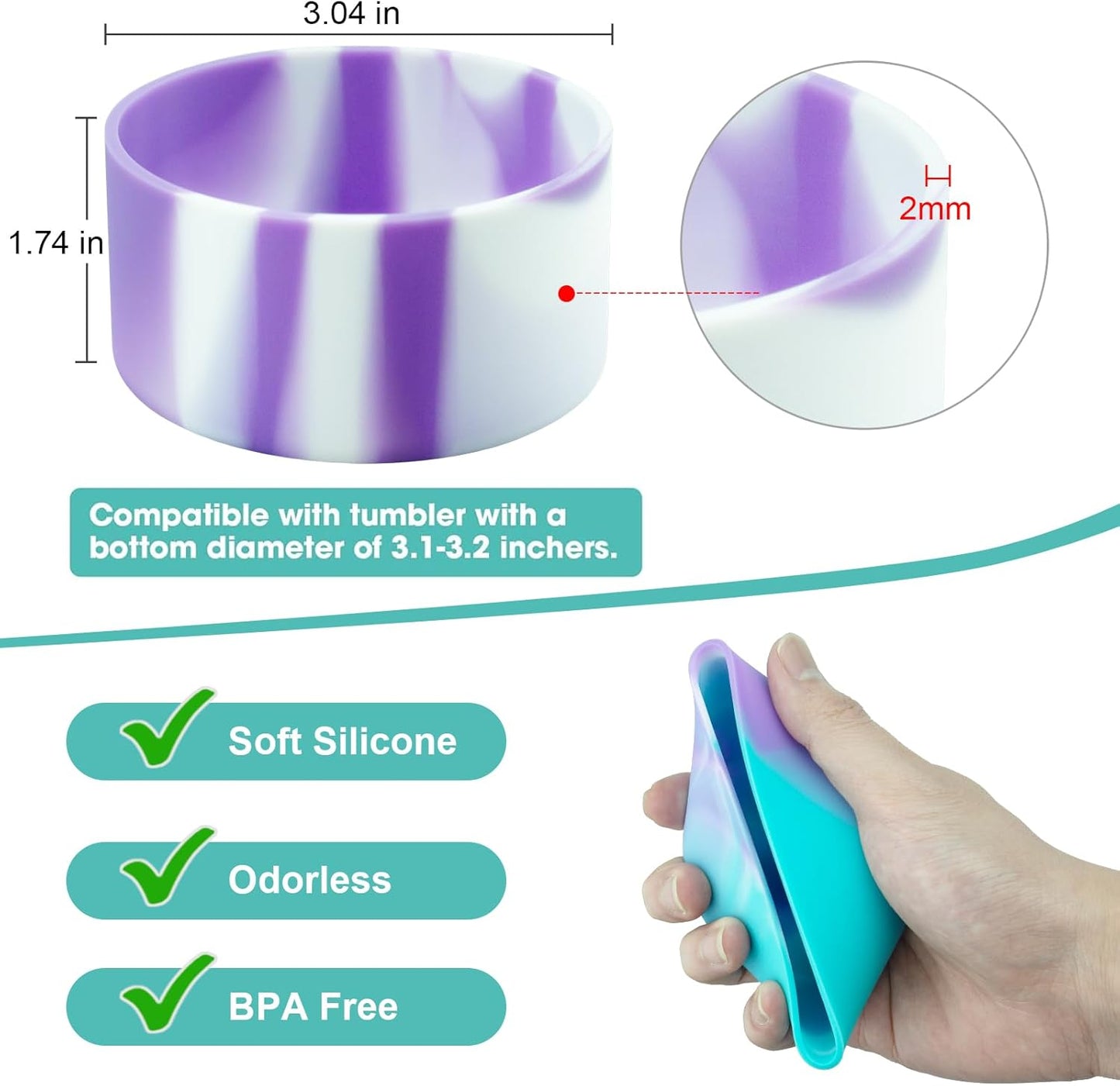 Upgrade 2PCS Protective Silicone Boot Bumper for Stanley Quencher Adventure 40oz 30oz IceFlow 20oz 30oz Tumbler, Water Bottle Bottom Sleeve Cover Accessories for Stanley Mug Cup(Purple+White)