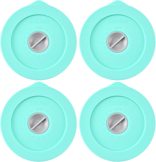 Replacement Lids for Pyrex 7202-PC 1 Cup, Silicone Round Storage Cover Lid for Anchor Hocking Glass Bowl 4 Pack with Date Mark Turquoise