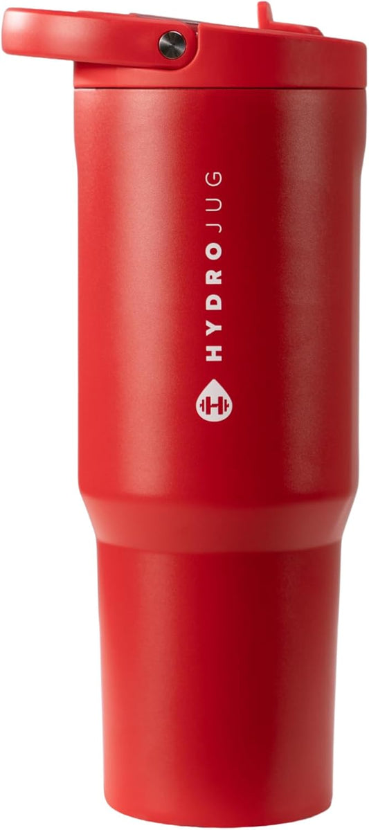 HydroJug Sport - Stainless Steel Tumbler with Straw, Vacuum Insulated, 32oz Leakproof Water Bottle, Ergonomic Design, Reusable, Dishwasher Safe, Rubber Base, Durable for Gym or Outdoors, Alumni Red