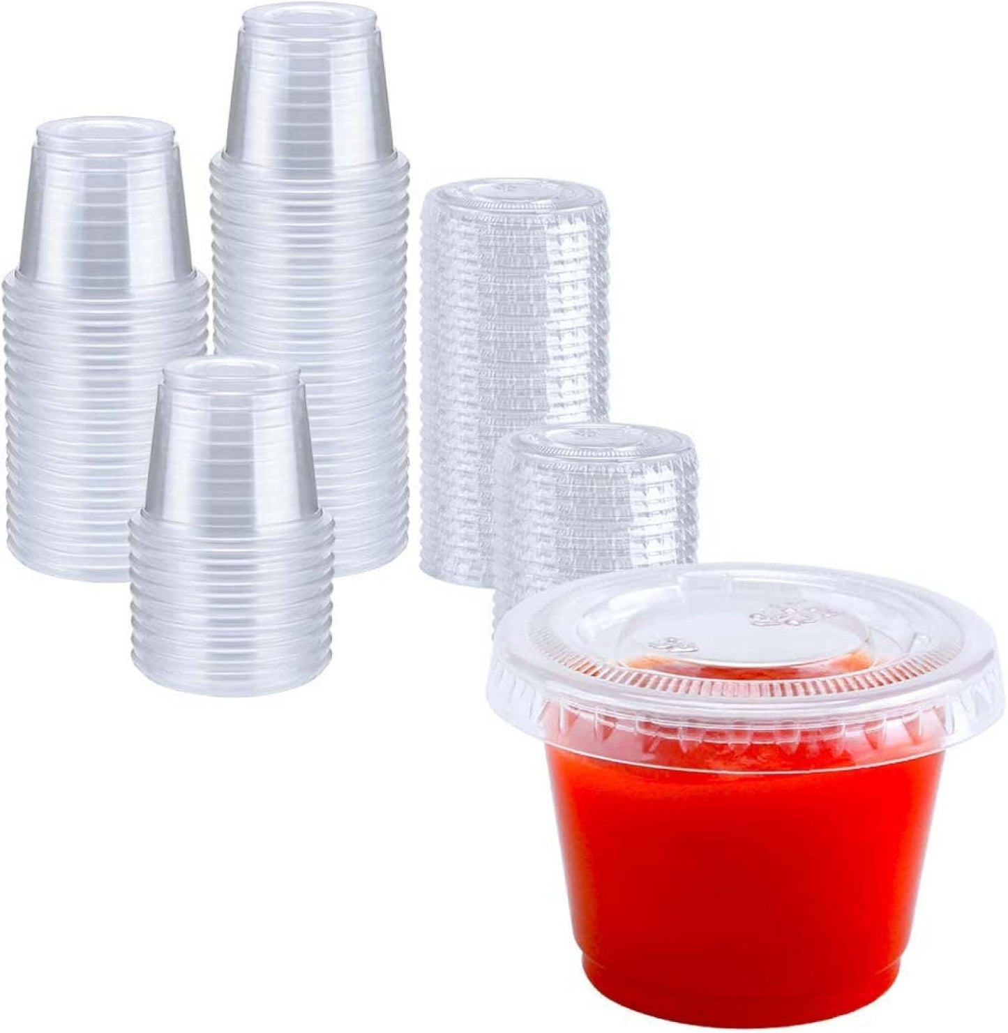 TashiBox 200 Sets - 1 Ounce Jello Shot Cups with Lids, Plastic Souffle Portion Cups with Lids, Clear