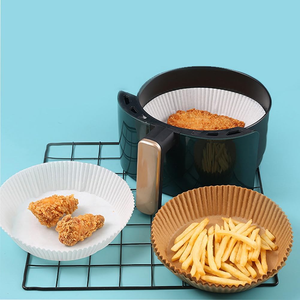 7.5 Inch Round Air Fryer Paper Liner Disposable:100 pcs Parchment Paper Air Fryer Liners for Baking Food, Microwave Safe, Non-stick Oil-proof Food Server