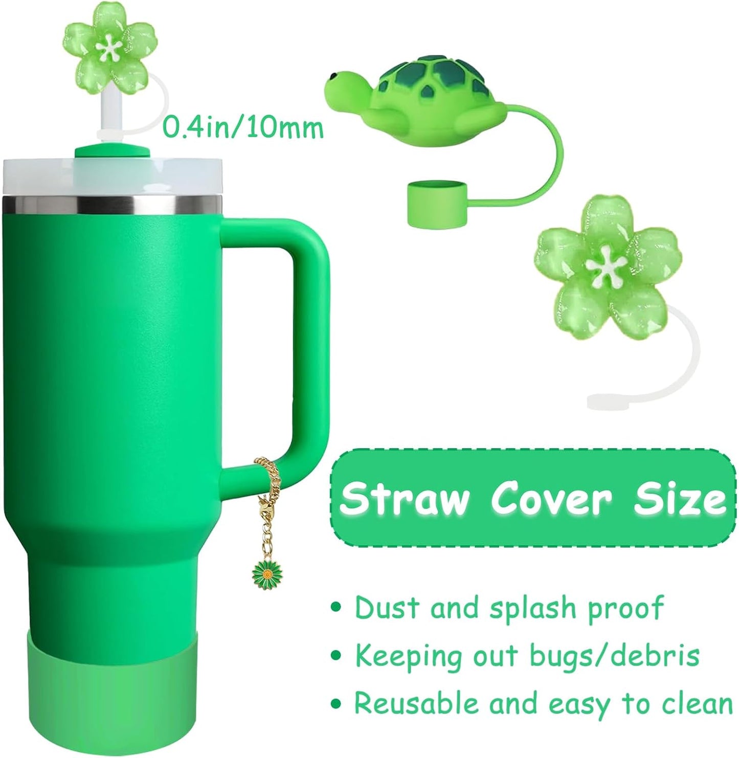 Stanley Cup Accessories Set,Including 2 Pcs 0.4in Straw Cover, 1 Silicone Spill-Proof Stopper Set of 3, 1 Cute Flower Handle Charm, 1 Silicone Boot Fits Stanley 40&30 Oz Tumbler (Meadow)