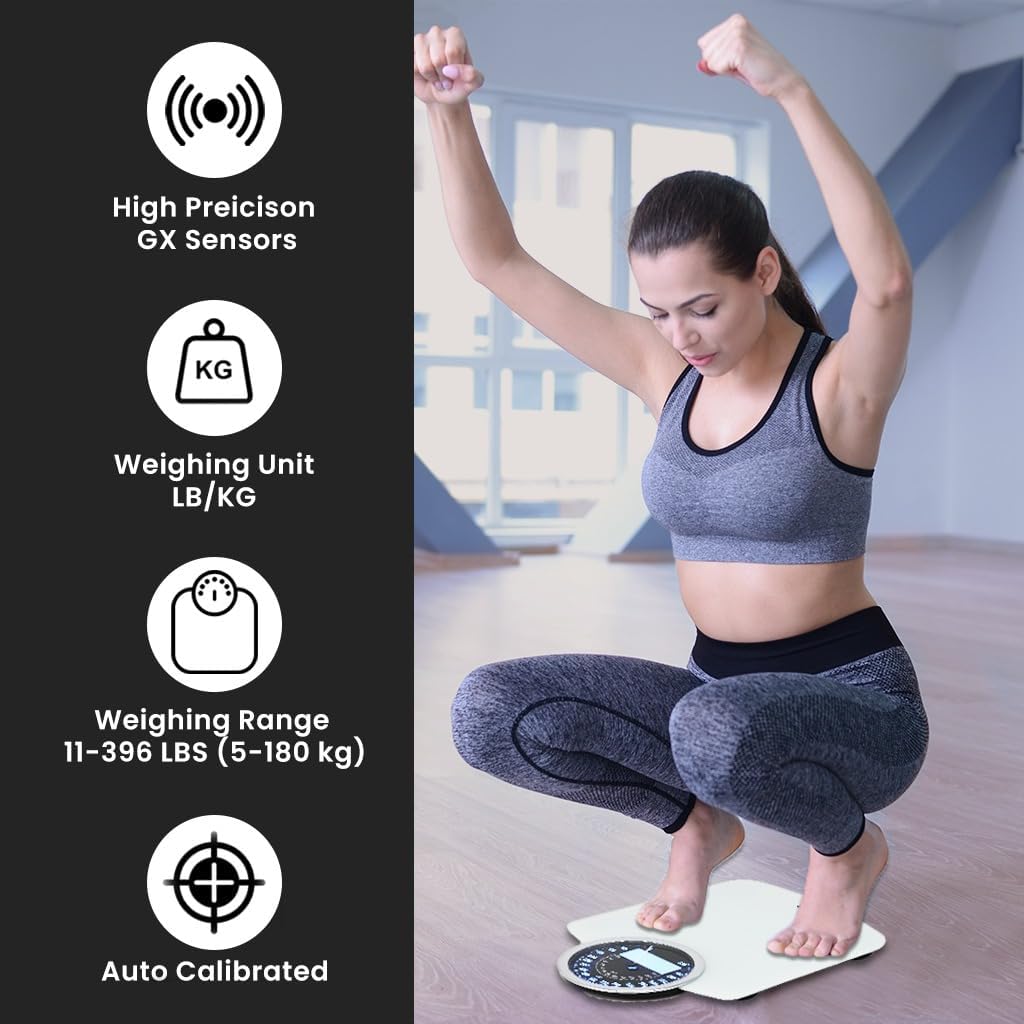 EILISON Highly Advance 2-in-1 Digital & Analog Weighing Scale for Body Weight-400lbs, 4 High Precison GX Sensor Accurate, Thick Tempered Glass, Extra Large Display (White)