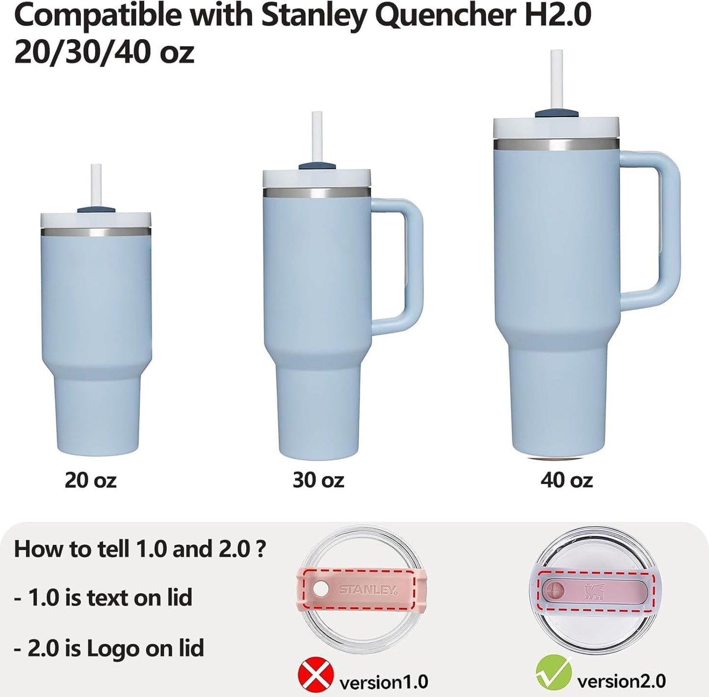 Silicone Spill Stopper Set Compatible with Stanley Cup 2.0 30oz & 40oz with Straw Cover (Set of 2, Chambary)
