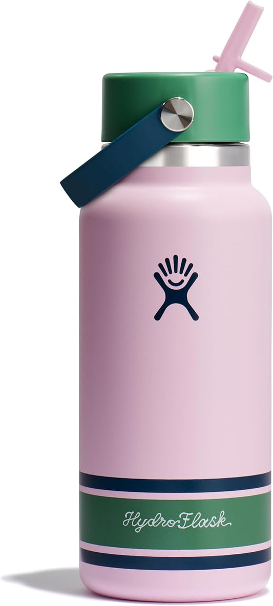 Hydro Flask Water Bottle - Insulated Stainless Steel - Wide Mouth Flex Straw Lid, Non Spill, Leakproof and Refillable in 32 Oz Campus Pink
