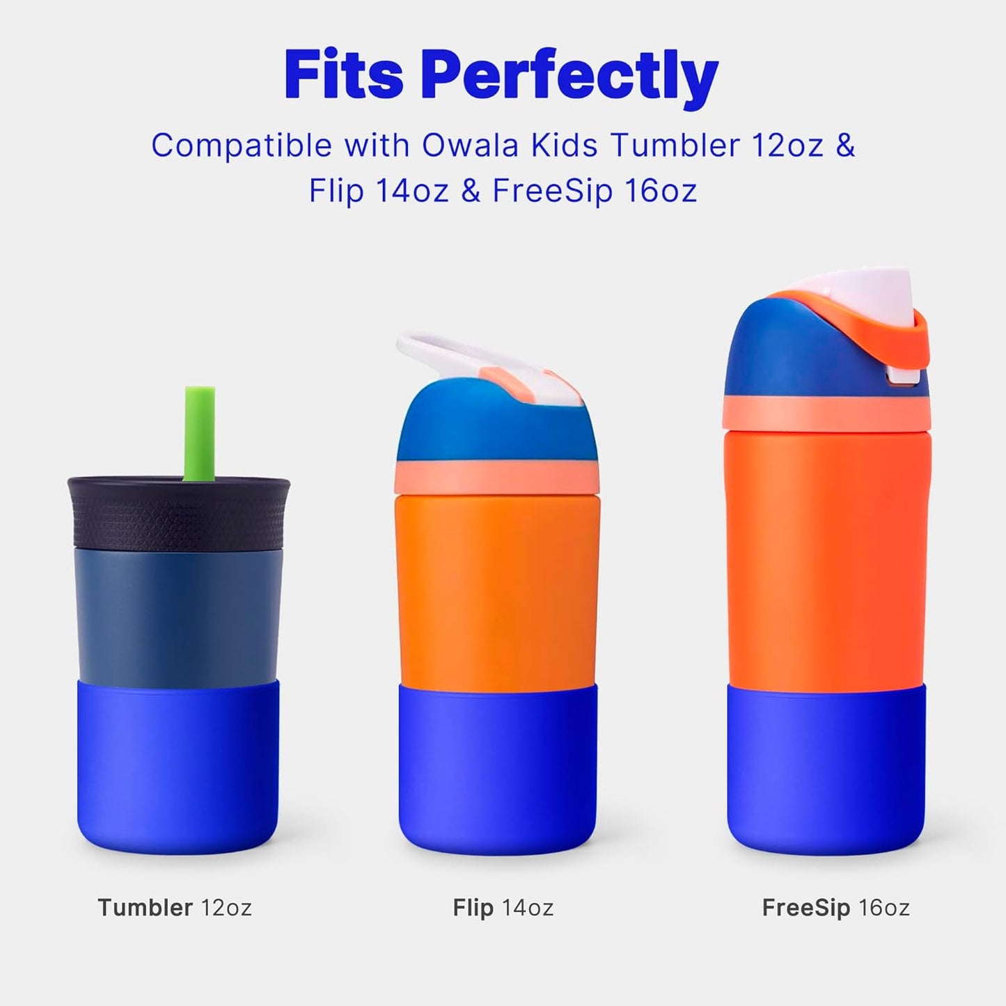 Silicone Water Bottle Boot for Owala 14/16oz, Anti-Slip Protective Sleeve Bottom Bumper Protector for Owala Kids 12 oz Tumbler, Flip 14 oz and FreeSip 16 oz Water Bottle (Navy)